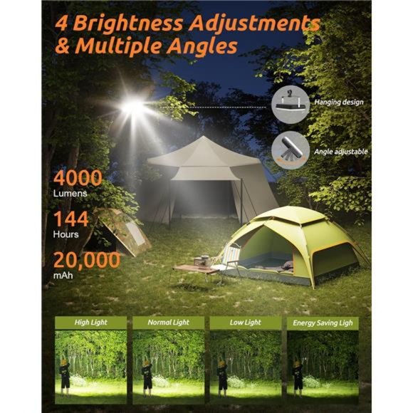 LED Camping Lantern Rechargeable 4000LM,20000mAh Portable Power Bank upto 144hrs - Picture 3 of 6